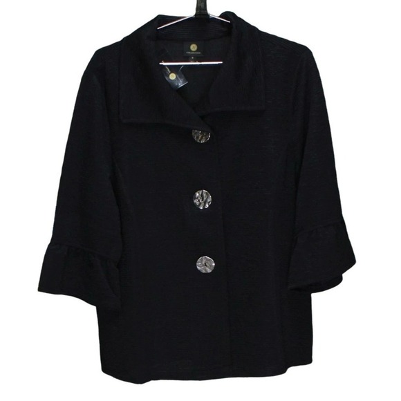 JM Collection Textured Bell-Sleeve Jacket Deep Black XL - Picture 2 of 3